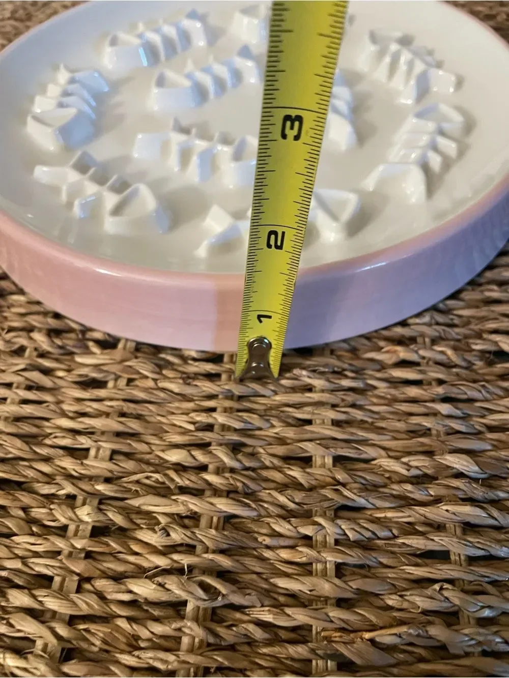 Ceramic Pink and White Slow Cat Feeder 8 Inch
